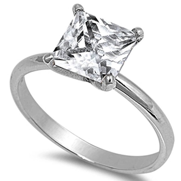Sterling Silver 3CT Princess Cut Solitaire Ring - Picture 8 of 8